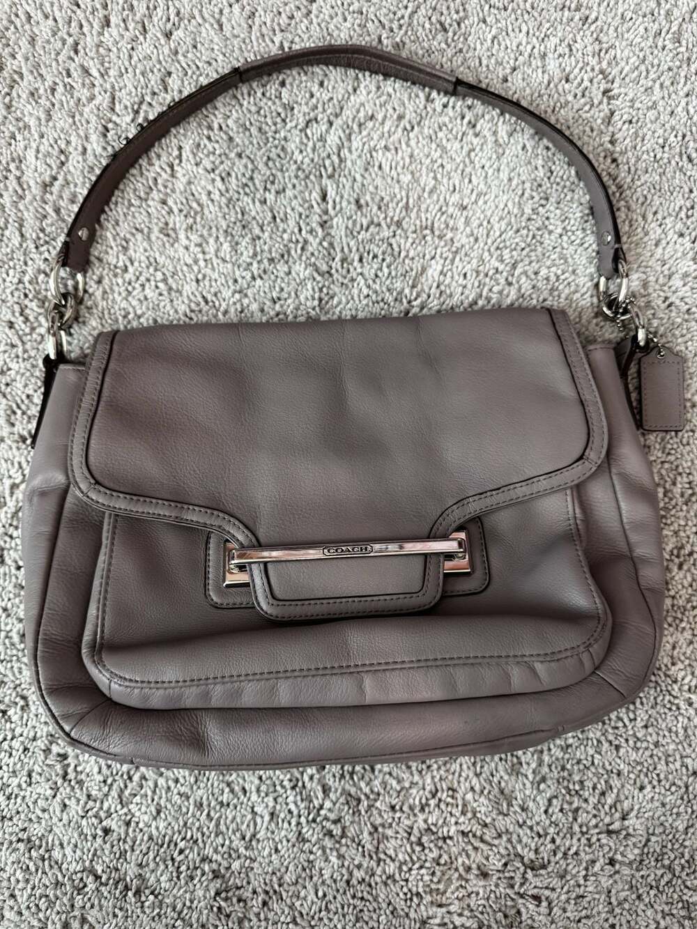 Coach Taylor Medium Grey Leather Flap Shoulder Bag F27481
